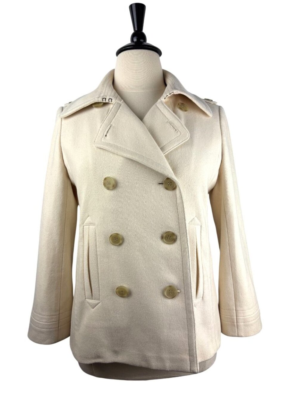 J. Crew Double-Breasted Satin Lined Cream Wool Peacoat Women's Size 8